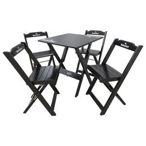 Conjunto Mesa Dobrável Madeira 70x70 Com 4 Cadeiras Personalizada Hei Preta - Cor: Preto