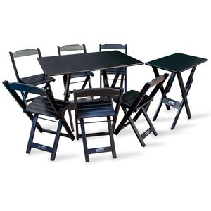 Jogo De Mesa 1,10x70 Com 6 Cadeiras E Mesa Aparador Tarimatã - Preto - Cor: Preto