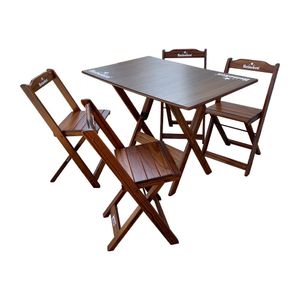 Conjunto Mesa Dobrável Madeira 110x70 Com 4 Cadeiras Personalizada Hei Imbuia - Cor: Marrom