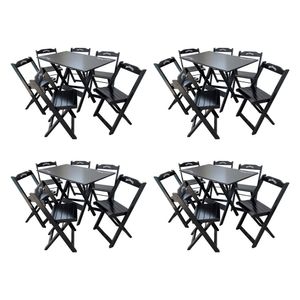 Kit 4 Conjuntos Mesa Dobrável Madeira 110x70 Com 6 Cadeiras Personalizada Jack Preta - Cor: Preto