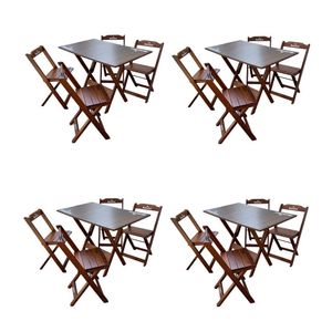 Kit 4 Conjuntos Mesa Dobrável Madeira 110x70 Com 4 Cadeiras Personalizada Hei Imbuia - Cor: Marrom