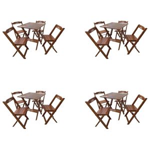 Kit 4 Conjuntos Mesa Dobrável Madeira 70x70 Com 4 Cadeiras Personalizada Hei Imbuia - Cor: Marrom