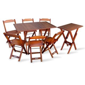 Conjunto De Mesa Dobrável 1,10x70 Com 6 Cadeiras Mais Mesa Aparador Tarimatã - Imbuia - Cor: Marrom