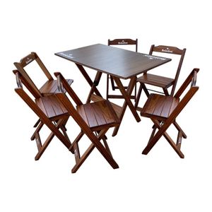 Conjunto Mesa Dobrável Madeira 110x70 Com 6 Cadeiras Personalizada Hei Imbuia - Cor: Marrom