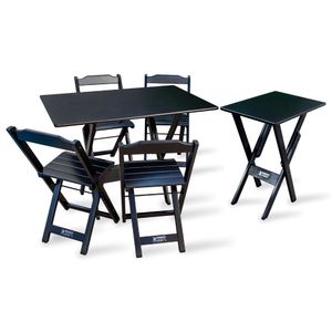 Conjunto De Mesa Dobrável 1,10x70 Com 4 Cadeiras Mais Mesa Aparador Tarimatã - Preto - Cor: Preto
