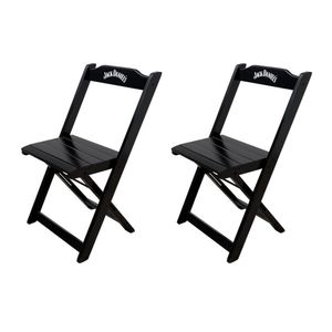 Kit 2 Cadeiras Dobráveis Madeira Personalizada Jack Preta - Cor: Preto
