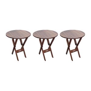 Kit 3 Mesas Dobráveis De Madeira Redonda 70cm Imbuia Marrom