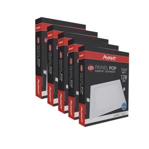 Kit 5 Painel Led 12w Embutir Branco 6500k