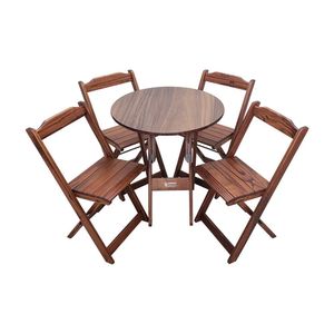 Conjunto Dobrável Mesa De Madeira 70cm Redonda Com 4 Cadeiras Imbuia Marrom