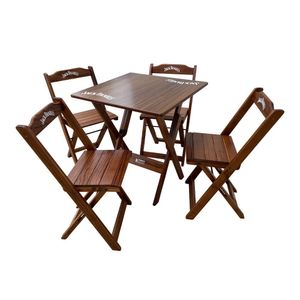 Conjunto Mesa Dobrável 60x60 Com 4 Cadeiras De Madeira Personalizada Hei Imbuia - Cor: Marrom