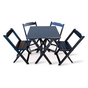 Conjunto De Mesa Dobrável 60x60 Com 4 Cadeiras Preto - Cor: Preto