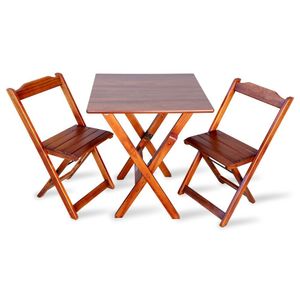 Jogo De Mesa 2 Cadeiras 60x60 Dobravel Para Area Gourmet - Imbuia - Cor: Marrom