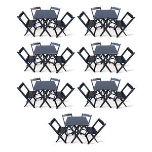 Kit 7 Conjunto Com Jogo De Mesa 60x60 Com 4 Cadeiras Dobráveis - Preto - Cor: Preto