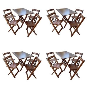 Kit 4 Conjuntos Mesa Dobrável Madeira 110x70 Com 4 Cadeiras Personalizada Jack Imbuia - Cor: Marrom