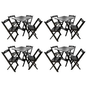 Kit 4 Conjuntos Mesa Dobrável Madeira 70x70 Com 4 Cadeiras Personalizada Jack Preta - Cor: Preto