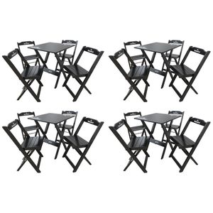 Kit 4 Conjuntos Mesa Dobrável Madeira 70x70 Com 4 Cadeiras Personalizada Hei Preta - Cor: Preto