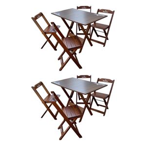 Kit 2 Conjuntos Mesa Dobrável Madeira 110x70 Com 4 Cadeiras Personalizada Hei Imbuia - Cor: Marrom