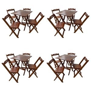 Kit 2 Conjuntos Mesa Dobrável Madeira 70x70 Com 4 Cadeiras Personalizada Jack Imbuia - Cor: Marrom