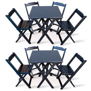 Kit 2 Jogos De Mesa Dobravel Com 4 Cadeiras Dobráveis De Madeira 70x70 Cm Preto - Cor: Preto