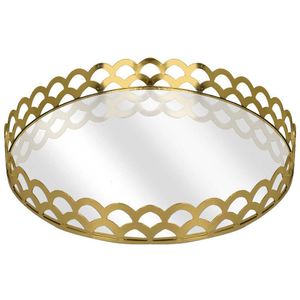 Bandeja Jolitex Luxo Belga Redonda Metal Com Espelho Dourado