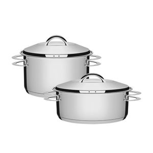 Caçarola Rasa 24 Cm 4,7 L + Caçarola Funda 24 Cm 6,1 L Solar Em Aço Inox Fundo Triplo Tramontina