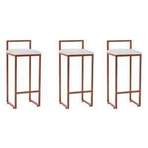 Kit 3 Banquetas Bar Cozinha Bistrô Altas Em Aço Industrial Dori Cobre Assento Suede Branco