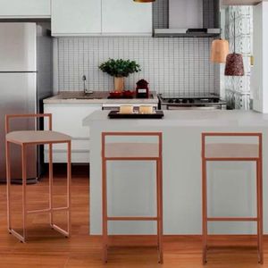 Banqueta Industrial Premium Bar Cozinha Bistrô Aço Dori Cobre Assento Suede Bege - Cor: Bege