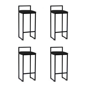Kit 4 Banquetas Altas Industriais Em Aço Dori Preto Assento Suede Preto - Cor: Preto