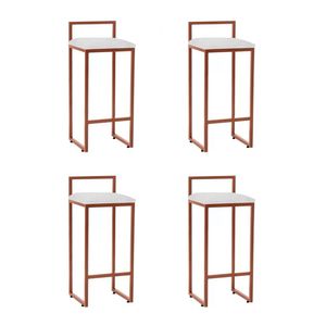 Kit 4 Banquetas Altas Industriais Em Aço Dori Cobre Assento Suede Branco - Cor: Branco