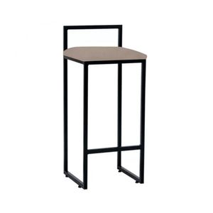 Banqueta Alta Industrial Em Aço Dori Preto Assento Suede Bege - Cor: Bege