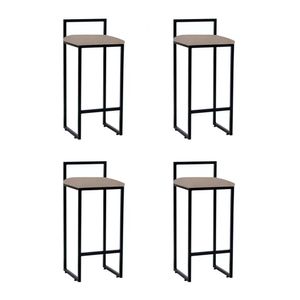 Kit 4 Banquetas Altas Industriais Em Aço Dori Preto Assento Suede Bege - Cor: Bege