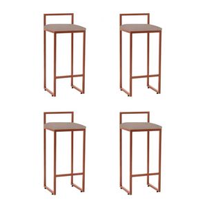 Kit 4 Banquetas Altas Industriais Em Aço Dori Cobre Assento Suede Bege - Cor: Bege