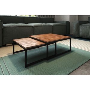 Duo Mesa De Centro Catarina Preto E Tampo Amêndoa Asturias - Cor: Marrom