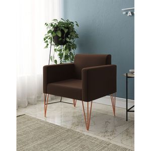 Poltrona Decorativa Turim Pés Hairpin Cobre Tecido Suede Marrom - Cor: Marrom