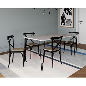 Jogo De Mesa Elen Retangular Tampo De Madeira 140X80Cm Branco Com 4 Cadeiras Katrina Pretoo B