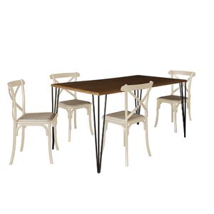 Conjunto De Mesa Elen Retangular Tampo De Madeira 140X80Cm Preto Com 4 Cadeiras Katrina Off White As