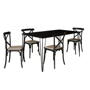 Conjunto De Mesa Elen Retangular Tampo De Madeira 140X80Cm Preto Com 4 Cadeiras Katrina Preto