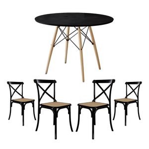 Conjunto De Mesa Eiffel Redondo Tampo De Madeira 90Cm Preto Com 4 Cadeiras Katrina Preto
