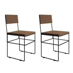 Kit 2 Cadeiras De Jantar Estofadas Veludo Marrom Aço Preto Vitoria - Cor: Preto