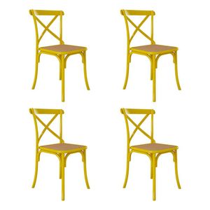 Kit 4 Cadeiras Katrina X Amarela Assento Bege Aço Asturias - Cor: Amarelo
