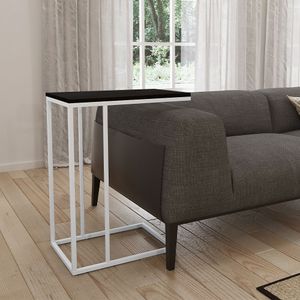 Mesa Lateral Industrial Elena Tampo Preto Base Ferro Off White - Cor: Branco