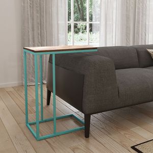 Mesa Lateral Industrial Elena Tampo Amendoa Base Ferro Azul Turquesa - Cor: Azul