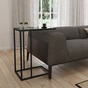 Mesa Lateral Elena Preta Tampa De Vidro - Cor: Branco