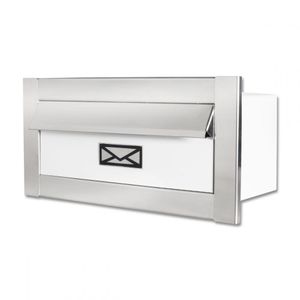 Caixa De Correio Carta Frente Em Inox Polido Brilhante Com Tarja Branca 30 Cm Profundidade