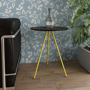 Mesa Lateral Gabriela Wood Preto E Amarelo - Cor: Preto