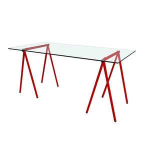 Escrivaninha De Vidro Itaim Cavalete Base Ferro Vermelho - Cor: Branco