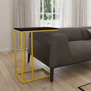 Mesa Lateral Industrial Elena Tampo Preto Base Ferro Amarelo - Cor: Amarelo
