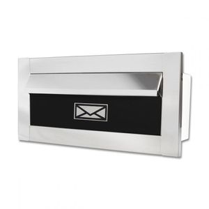 Caixa De Correio Carta F Inox Polido Brilhante Espelhado C Tarja Preta 20 Cm Profundidade