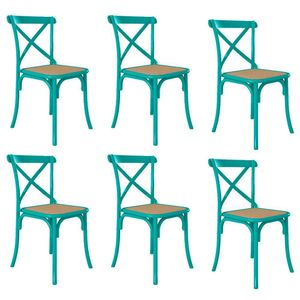 Kit 6 Cadeiras Cross Katrina X Azul Turquesa Assento Bege Aço Asturias