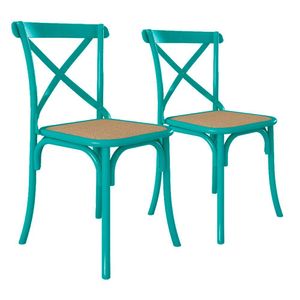 Kit 2 Cadeiras Cross Katrina X Azul Turquesa Assento Bege Aço Asturias